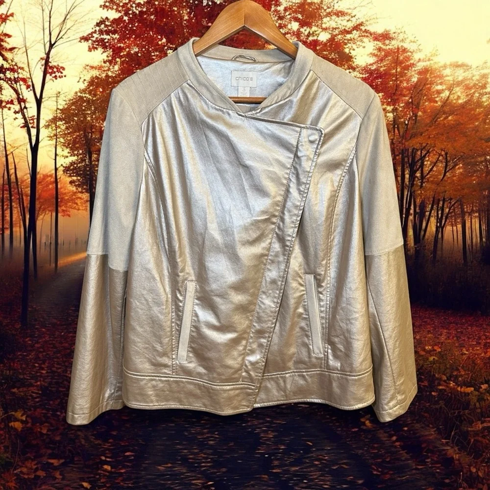 Chico's EUC Gold Leather Jacket - Picture 4 of 6